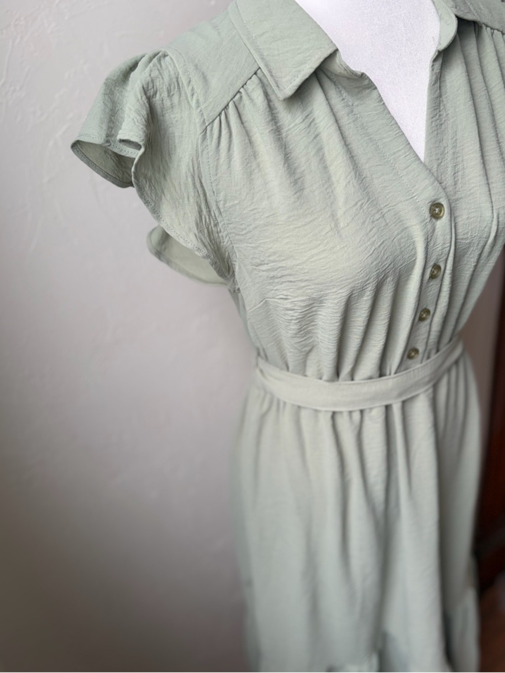 Lucky Brand Sage Green Midi Dress Flutter Sleeve Tie Waist Medium - Picture 4 of 9